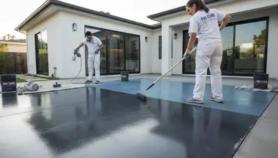 Professional concrete staining on garage floor in Royal Oak, MI by local house-painting experts