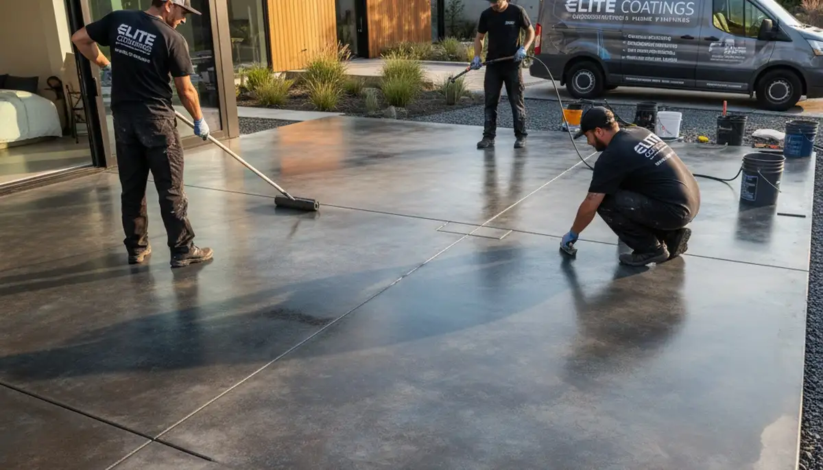 Professional concrete staining on garage floor in Royal Oak, MI by expert house painters