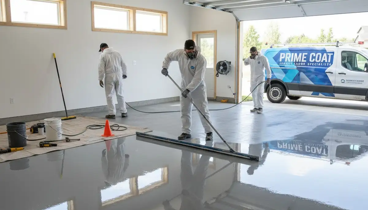 Epoxy floor coating in Royal Oak MI garage with smooth, durable finish by local painting contractors