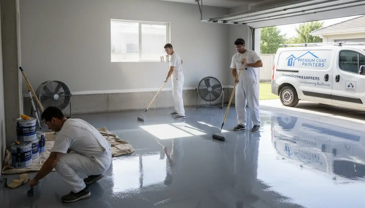 Epoxy garage floor coating in Royal Oak MI by professional house painters for durable finish