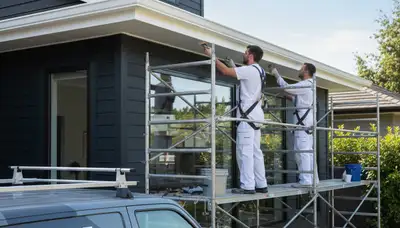 Professional gutter painting on a Royal Oak MI home exterior by expert local house painters
