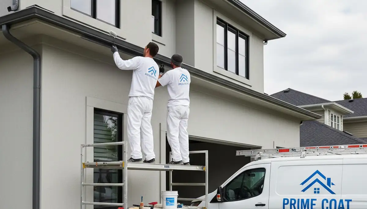 Professional gutter painting on a Royal Oak MI home exterior by expert house painters