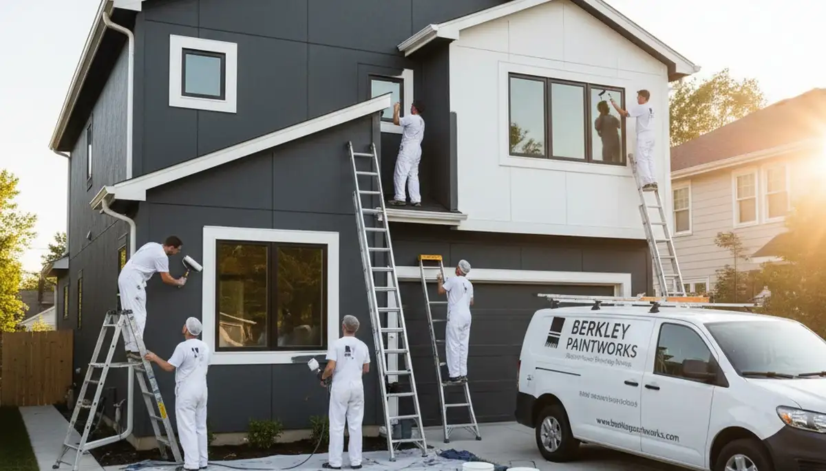 Professional house painters working on residential exterior in Royal Oak, MI