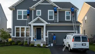 Professional house painters adding exterior color to a home in Royal Oak, MI