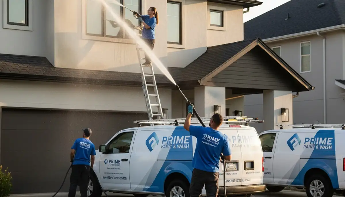Professional pressure cleaning house exterior in Royal Oak MI removing dirt and mold buildup