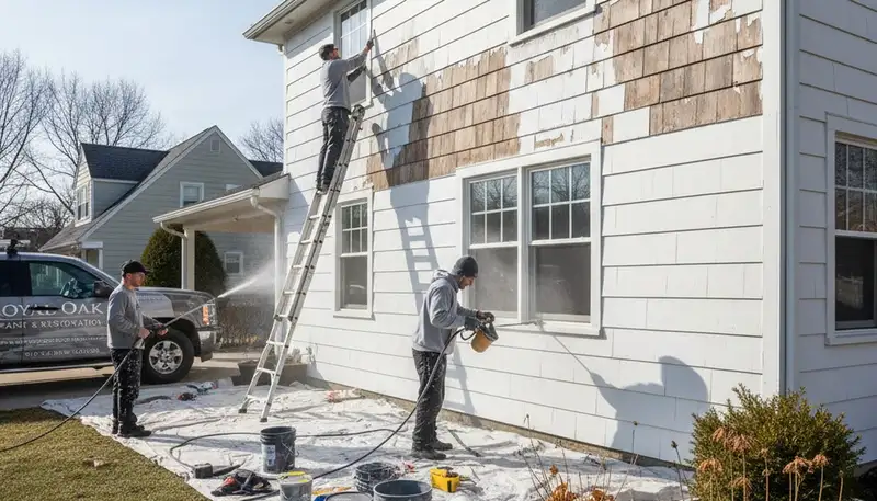 Professional surface prep for exterior house painting in Royal Oak, MI ensuring smooth, durable finishes