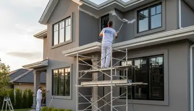 Professional trim and fascia painting on a home in Royal Oak, MI by expert exterior painters