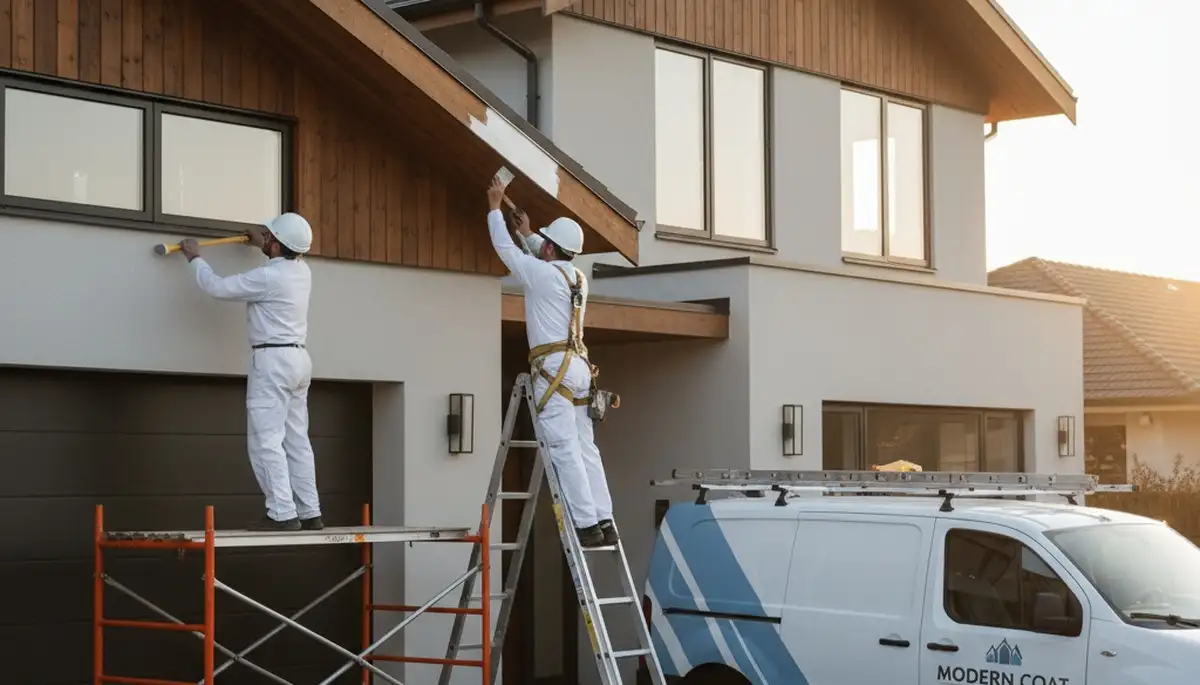 Professional trim and fascia painting on a Royal Oak, MI home exterior by expert painters