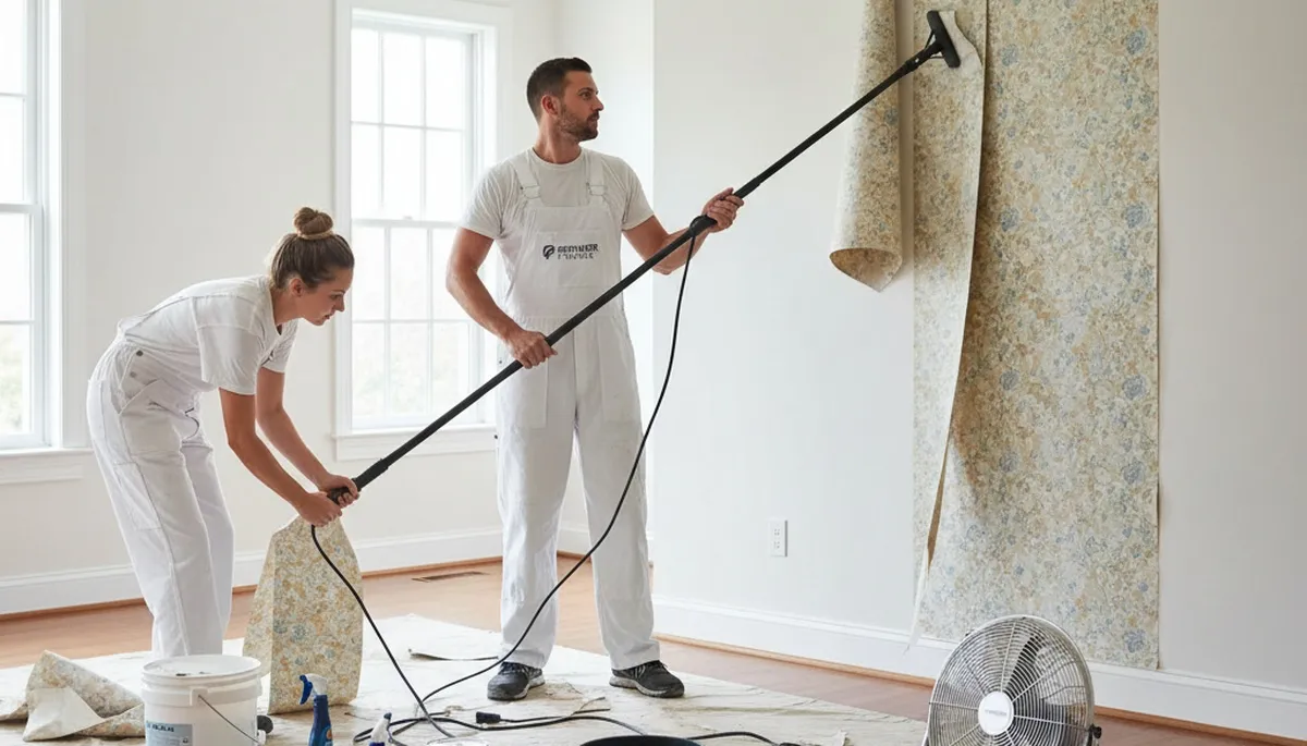 Professional wallpaper removal in Royal Oak, MI by house painters preparing walls for repainting