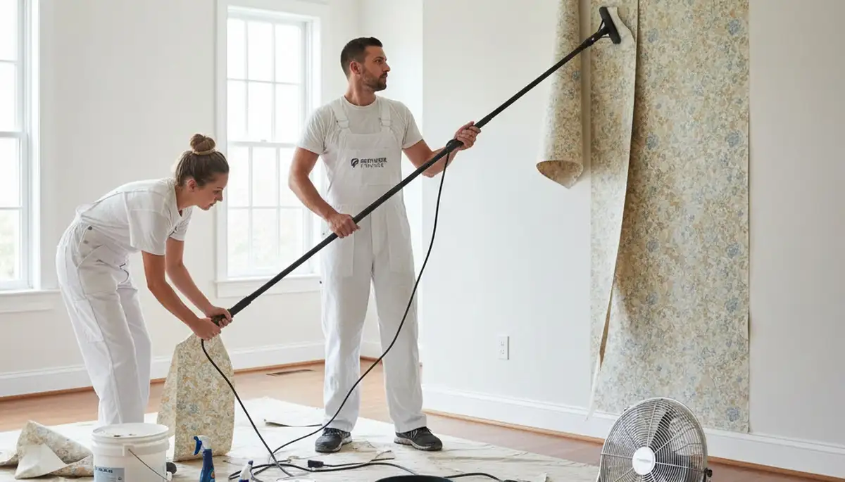 Professional wallpaper removal in Royal Oak, MI by house painters preparing walls for repainting
