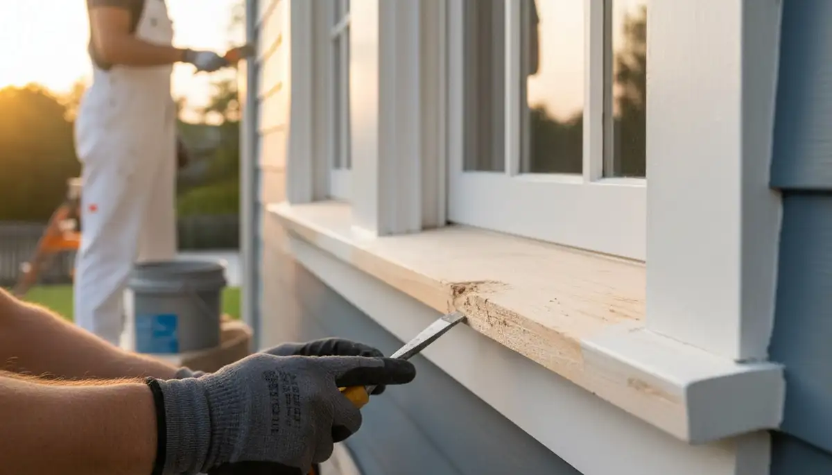 Contractor repairing exterior wood rot on home siding in Royal Oak, MI for expert restoration services